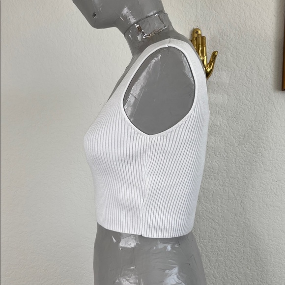 Wilfred Aritzia White Ribbed Square Neck Knit Crop Top - Picture 2 of 6